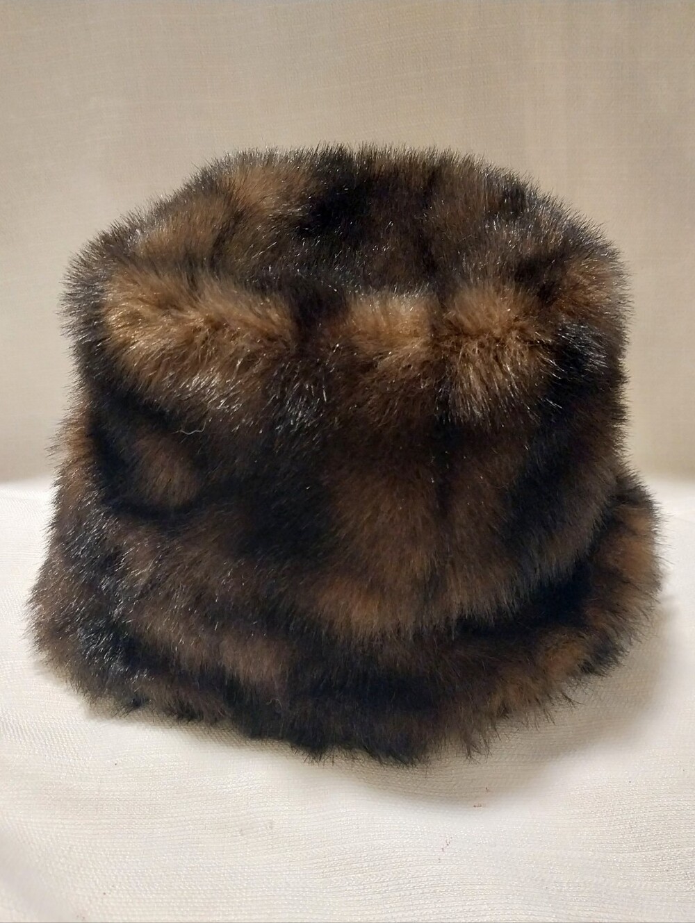 Couture Accessories Vintage Brown & Black Faux Fur Pillbox Hat